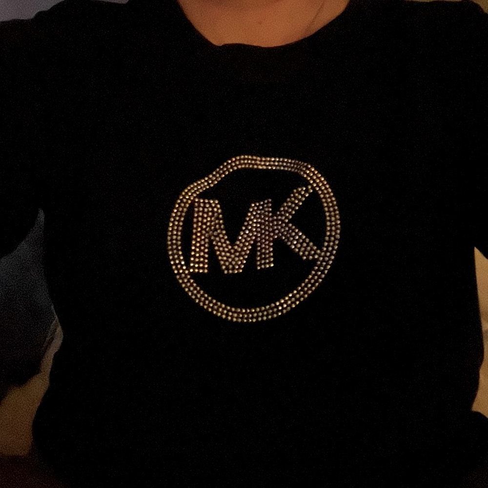 Black long sleeve MK shirt/light sweater with diamond MK with diamond circle